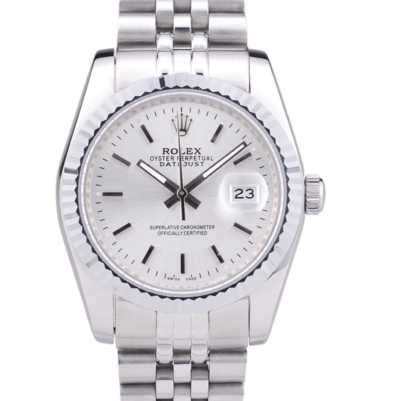 AAA replica watch Rolex Dial Silver Ribbed Bezel 7457 Datejust 1026